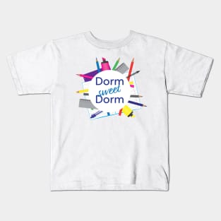 Dorm Sweet Dorm circle with school supplies Kids T-Shirt